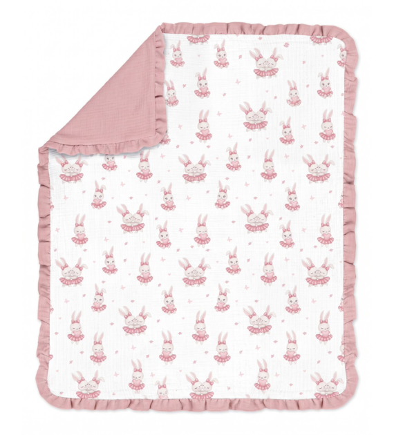 Dwustronny kocyk z falbanką CM3 Vintage Bunny